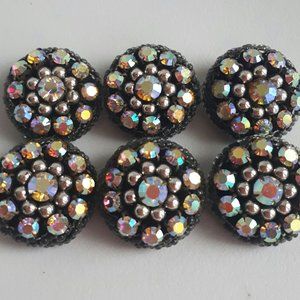 Vintage aurora borealis rhinestone buttons - set of 6